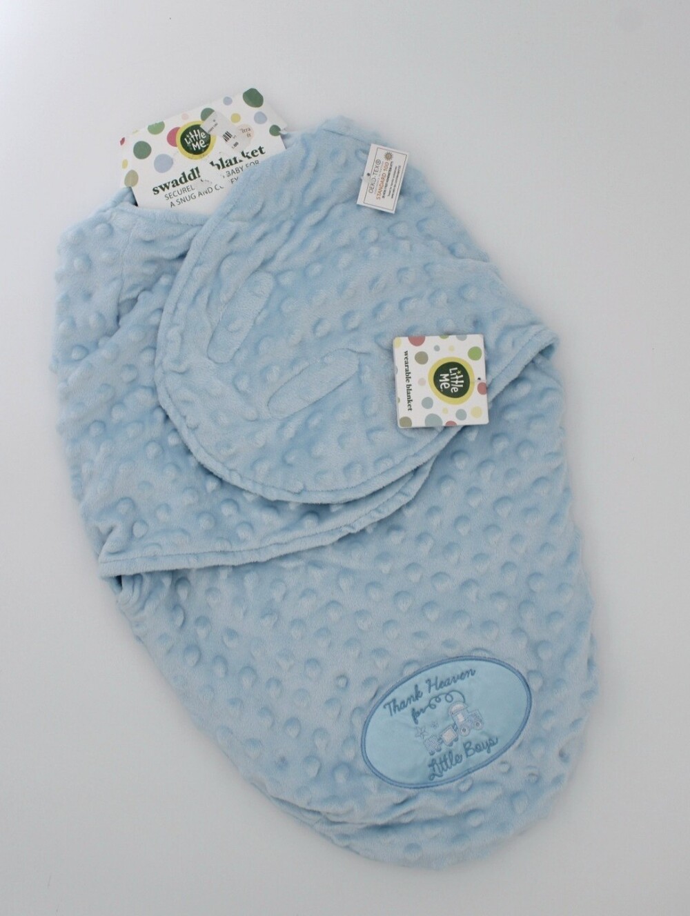 Little Me Baby Boy 0-3M Blue Minky Dot Wearable Swaddle Blanket